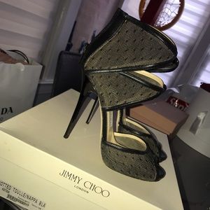 Jimmy choo black lace open toe heel